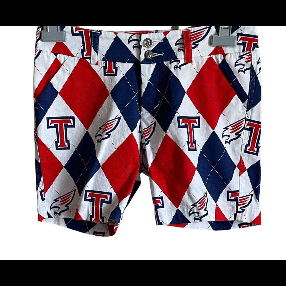 Loud Mouth Golf Shorts Women’s SZ 0 Blue Red White Argyle
